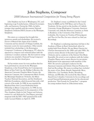 John Stephens, Composer 2000 Johansen International Competition for Young String Players