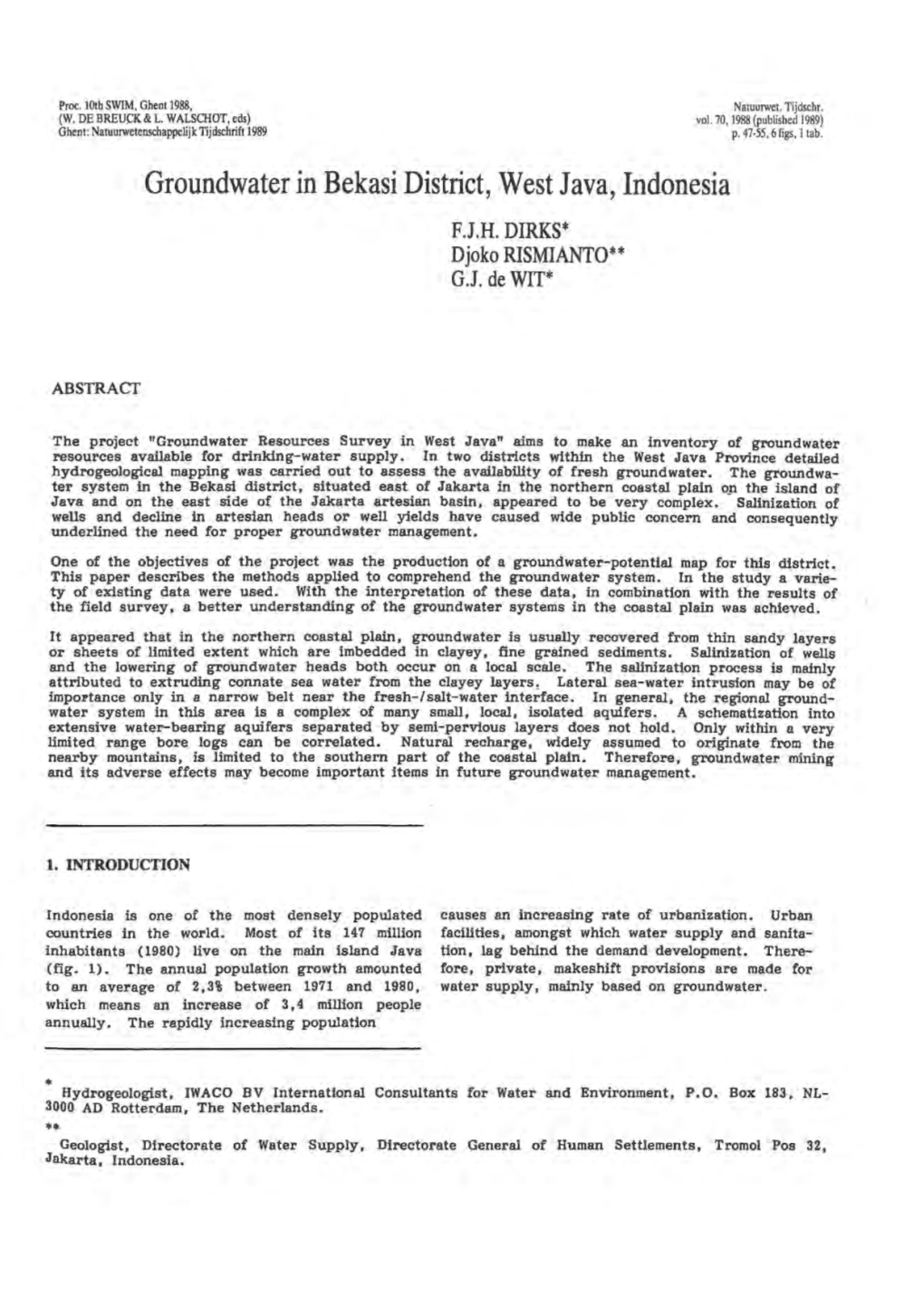 Groundwater in Bekasi District, West Java, Indonesia F.J.H