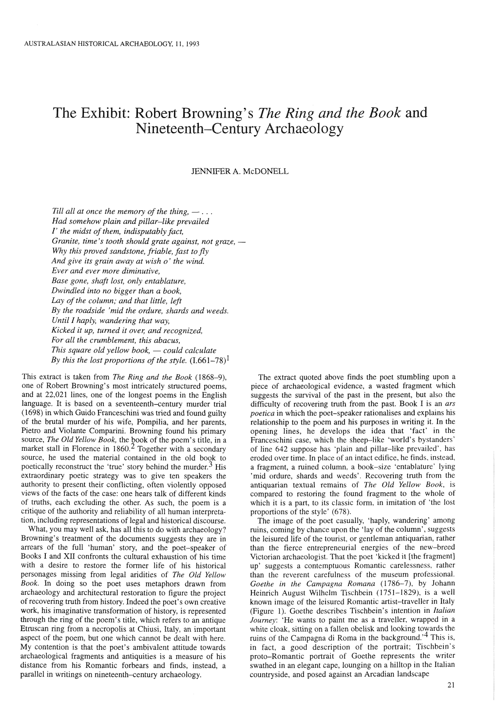 The Exhibit: Robert Browning's the Ring and the Book and Nineteenth-Century Archaeology