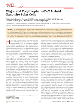 Oligo- and Polythiophene/Zno Hybrid Nanowire Solar Cells