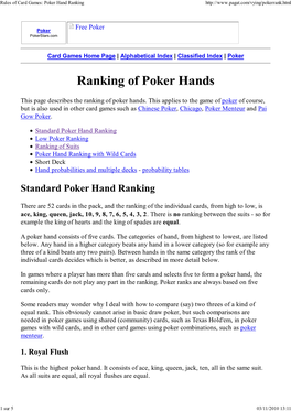 Rules of Card Games: Poker Hand Ranking