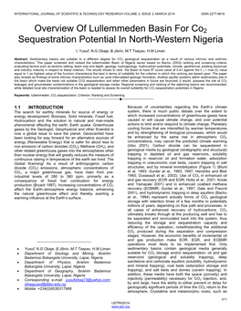 Overview of Lullemmeden Basin for Co2 Sequestration Potential in North-Western Nigeria