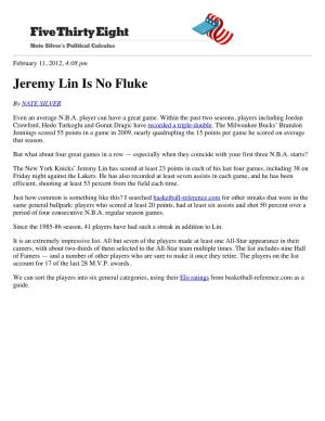 Jeremy Lin Is No Fluke