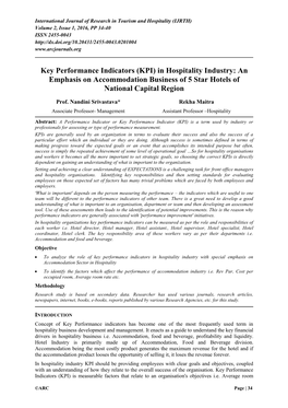 Key Performance Indicators (KPI) in Hospitality Industry: an Emphasis on Accommodation Business of 5 Star Hotels of National Capital Region
