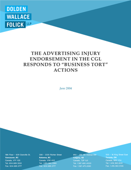 The Advertising Injury Endorsement in the Cgl Responds to “Business Tort” Actions