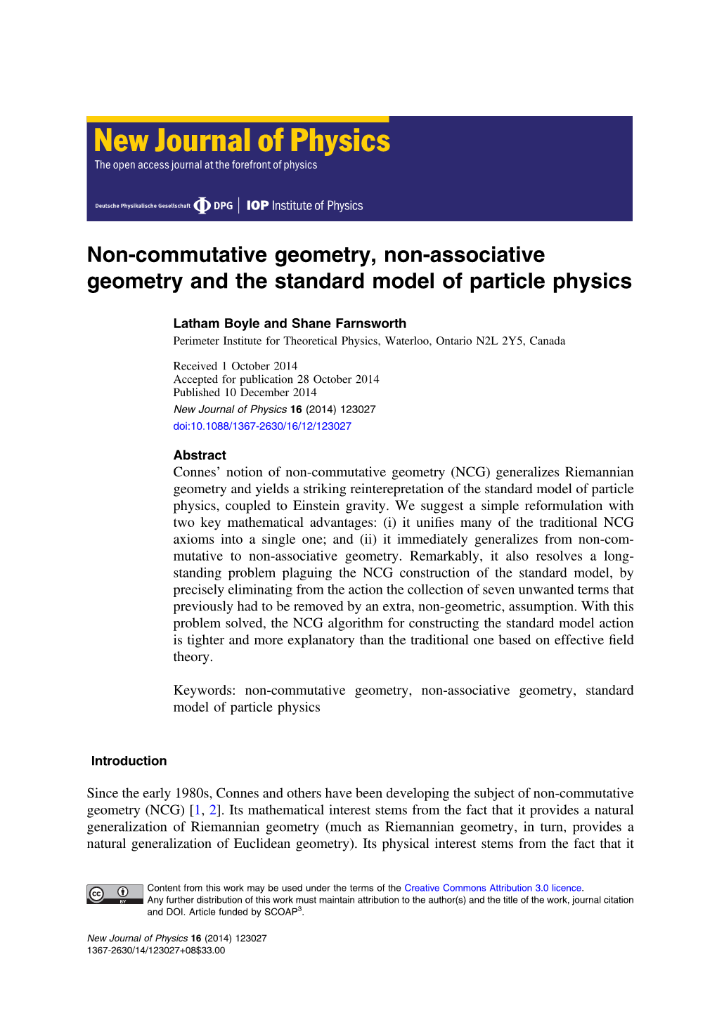 Non-Commutative Geometry, Non-Associative Geometry and the Standard Model of Particle Physics