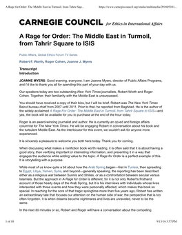 A Rage for Order: the Middle East in Turmoil, from Tahrir Square to ISIS