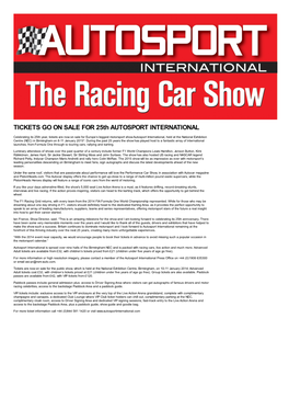 TICKETS GO on SALE for 25Th AUTOSPORT INTERNATIONAL