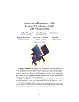 Insecurities and Inaccuracies of the Sequoia AVC Advantage 9.00H DRE Voting Machine