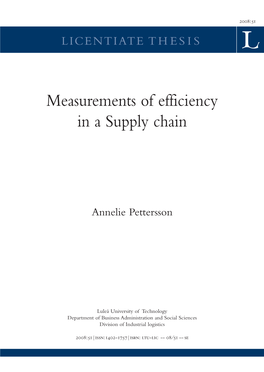Measurements of Efficiency in a Supply Chain Measurements of Efficiency in a Supply Chain Supply a in Efficiency of Measurements