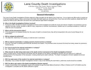 Lane County Death Investigations a Division of the Lane County District Attorney’S Office 125 East 8Th Avenue, Room 400 Eugene, Oregon 97401 541-682-4261