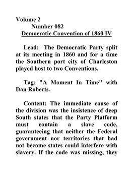Volume 2 Number 082 Democratic Convention of 1860 IV