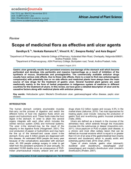 Scope of Medicinal Flora As Effective Anti Ulcer Agents