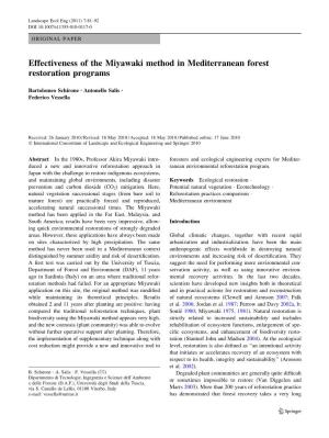 Effectiveness of the Miyawaki Method in Mediterranean Forest Restoration Programs