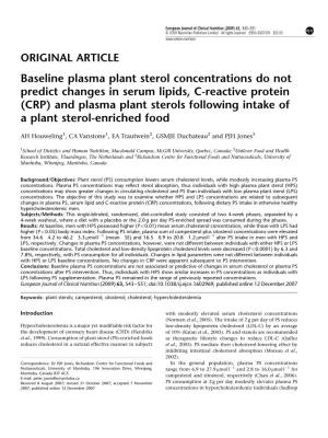 Baseline Plasma Plant Sterol Concentrations Do Not