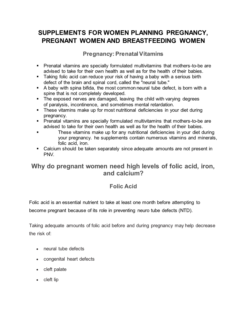 Supplements for Women Planning Pregnancy, Pregnant Women and Breastfeeding Women