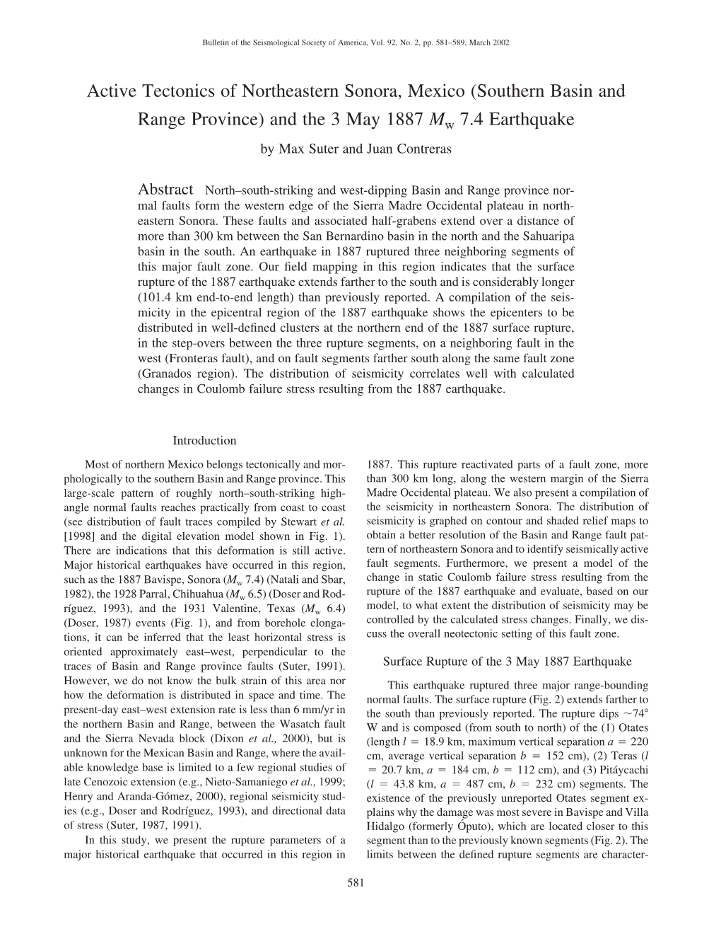 Active Tectonics of Northeastern Sonora, Mexico (Southern Basin And