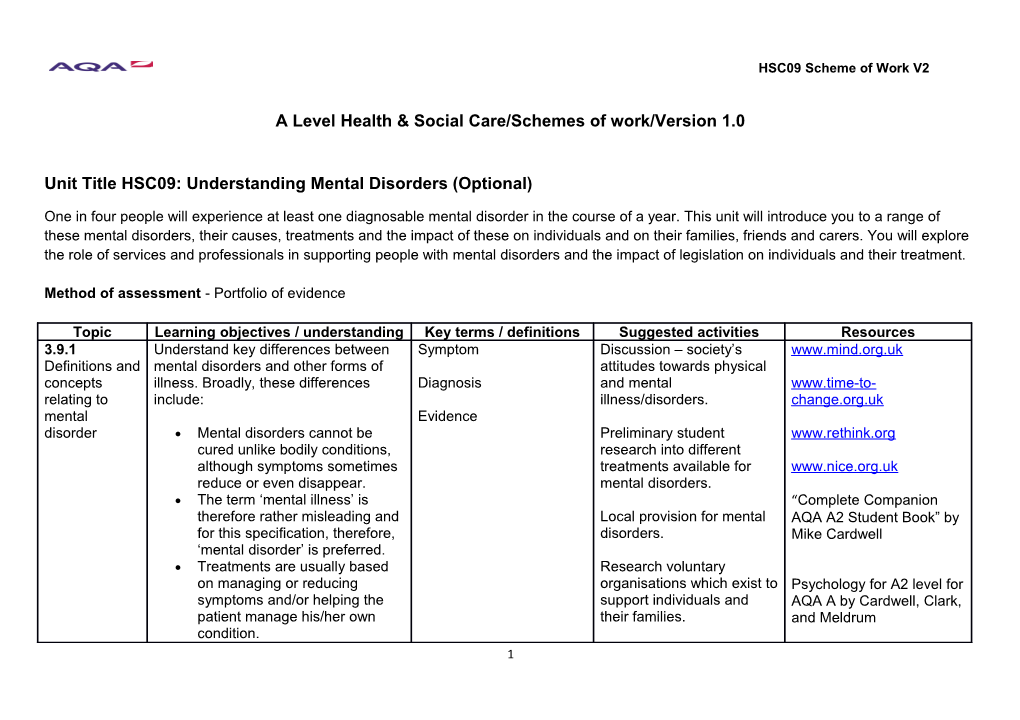 A Level Health & Social Care/Schemes of Work/Version 1.0