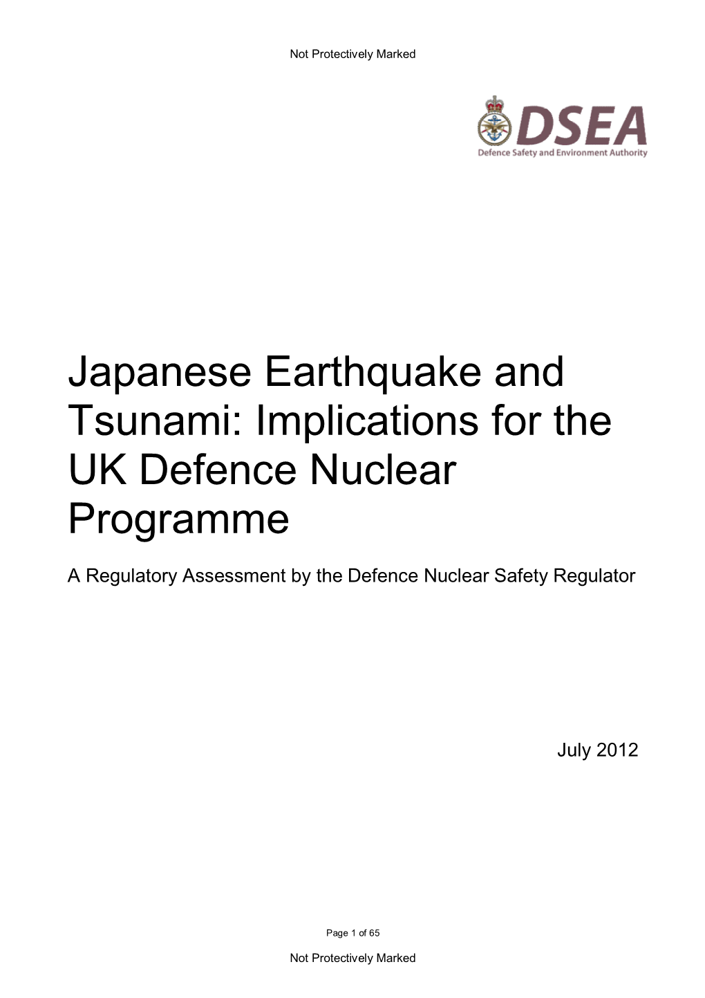 Japanese Earthquake and Tsunami: Implications for the UK Defence Nuclear Programme