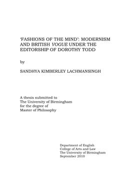 'Fashions of the Mind': Modernism and British