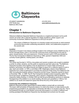 Chapter 1 Introduction to Baltimore Clayworks