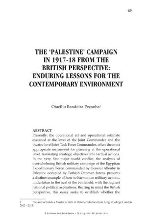 Palestine’ Campaign in 1917-18 from the British Perspective: Enduring Lessons for the Contemporary Environment