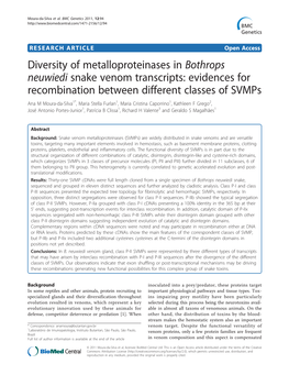 Diversity of Metalloproteinases in Bothrops Neuwiedi Snake Venom