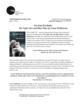 The Night Alive and Other Plays ​By Conor Mcpherson