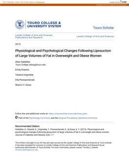 Physiological and Psychological Changes Following Liposuction of Large Volumes of Fat in Overweight and Obese Women