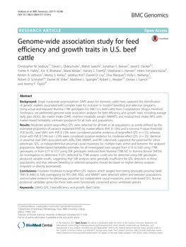 Genome-Wide Association Study for Feed Efficiency and Growth Traits in U.S. Beef Cattle Christopher M