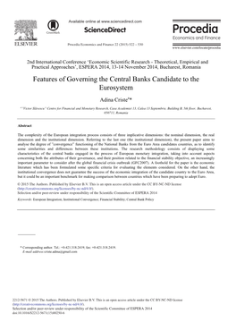 Features of Governing the Central Banks Candidate to the Eurosystem