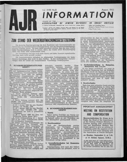 Information Issued by the Association of Jewish Refugees in Great Britain 8 Fairfax Mansions, Finchley Rd