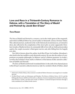 Love and Race in a Thirteenth-Century Romance in Hebrew, with a Translation of the Story of Maskil and Peninah by Jacob Ben El)Azar*