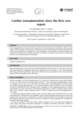 Cardiac Transplantation: Since the ﬁrst Case Report