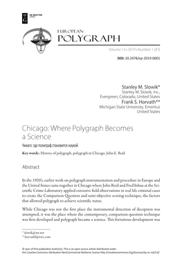 CHICAGO: WHERE POLYGRAPH BECOMES a SCIENCE 9 from the Bear Makes Us Experience the Emotion of Fear” (James, 1894)