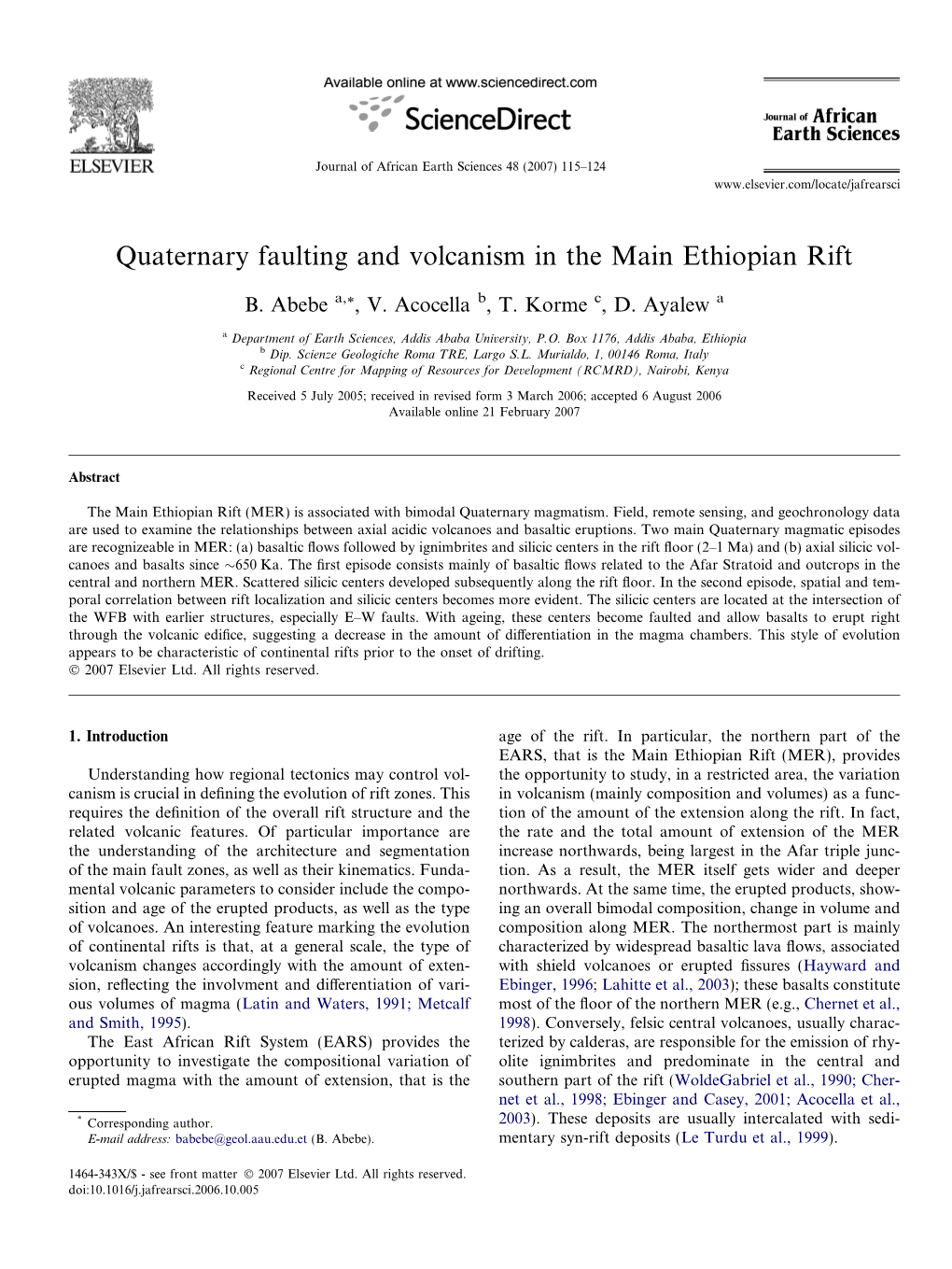 Quaternary Faulting and Volcanism in the Main Ethiopian Rift