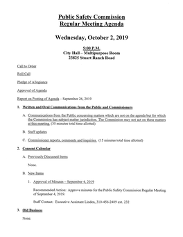 Public Safety Commission Regular Meeting Agenda Wednesday
