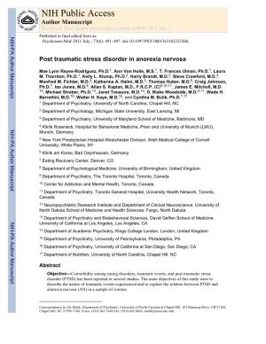 Posttraumatic Stress Disorder in Anorexia Nervosa