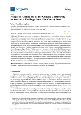 Religious Affiliations of the Chinese Community in Australia: Findings