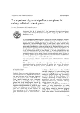 The Importance of Generalist Pollinator Complexes for Endangered Island Endemic Plants