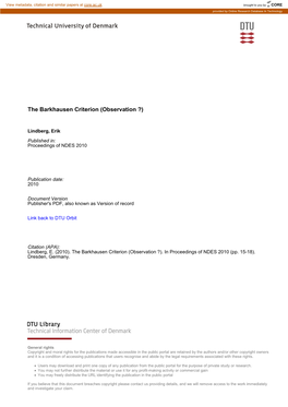 The Barkhausen Criterion (Observation ?)
