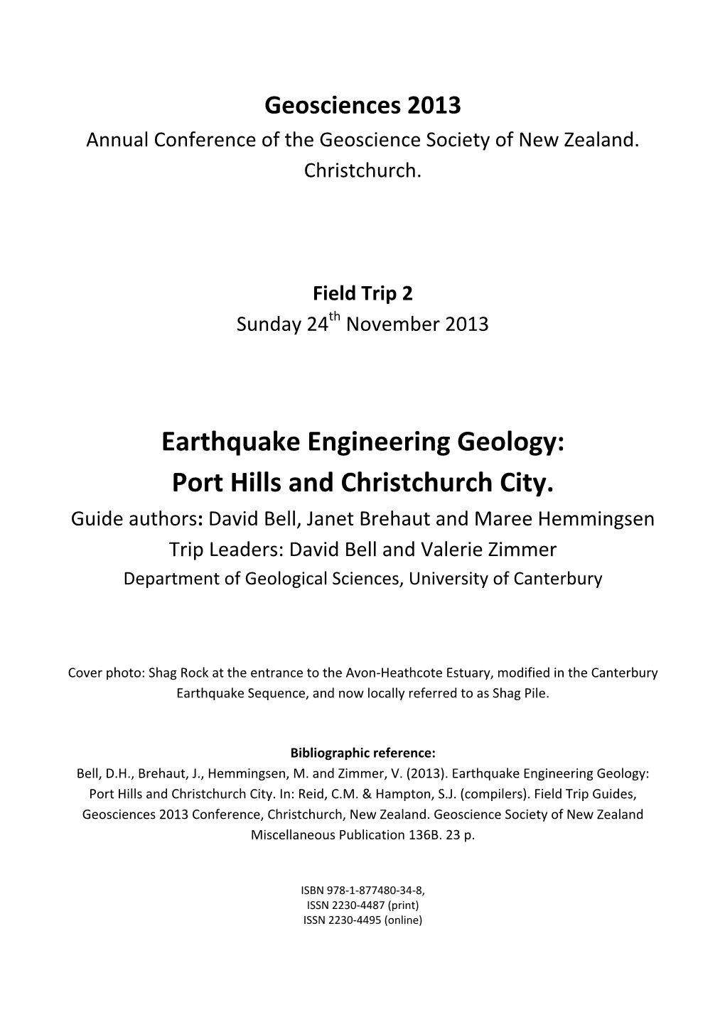 FT2 Earthquake Engineering Geology: Port Hills and Christchurch City