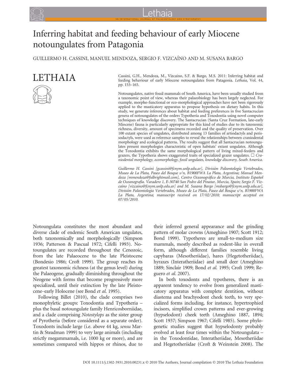 Inferring Habitat and Feeding Behaviour of Early Miocene Notoungulates from Patagonia