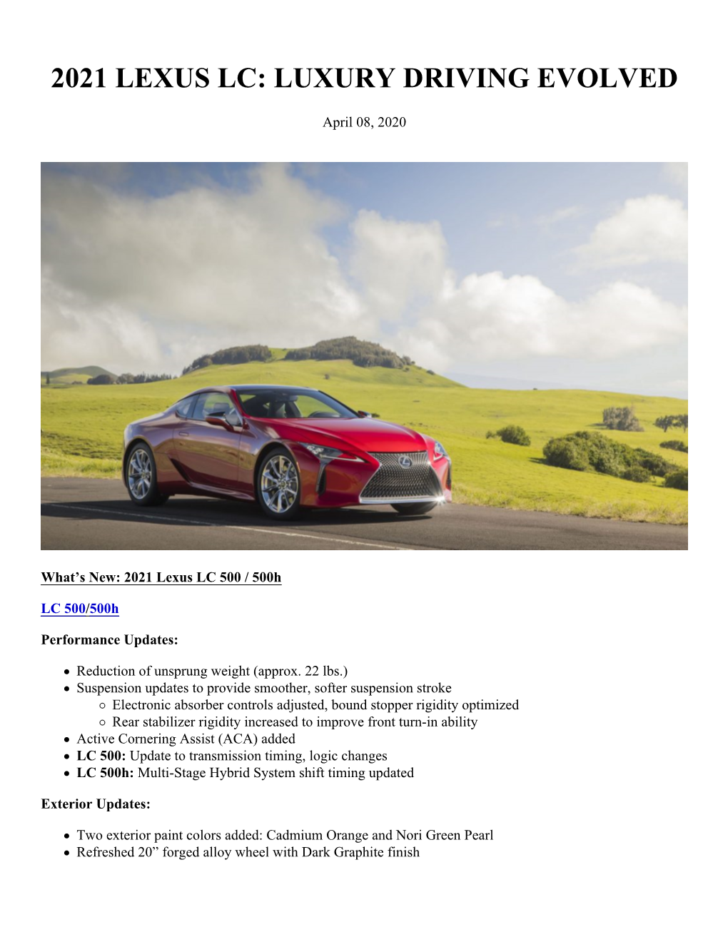 2021 Lexus Lc: Luxury Driving Evolved