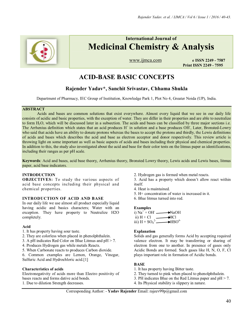 Medicinal Chemistry & Analysis