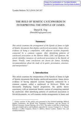 THE ROLE of SEMITIC CATCHWORDS in INTERPRETING the EPISTLE of JAMES Daniel K