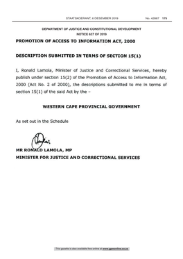 Western Cape Provincial Government 42887 PROMOTION of ACCESS TOINFORMATION ACT, 2000