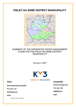 Integrated Waste Management Plans for the Pixley Ka Seme District Municipality