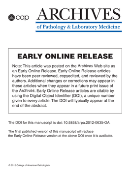 EARLY ONLINE RELEASE Note: This Article Was Posted on the Archives Web Site As an Early Online Release