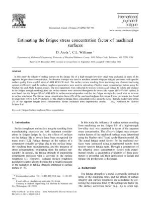 Estimating the Fatigue Stress Concentration Factor of Machined Surfaces D